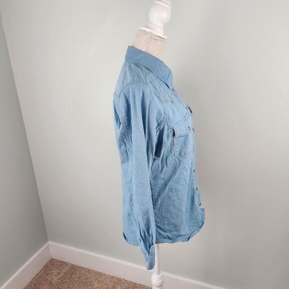 Denim And Company Long Sleeve Button Down Light Twill Denim Top Size Small - Picture 3 of 6